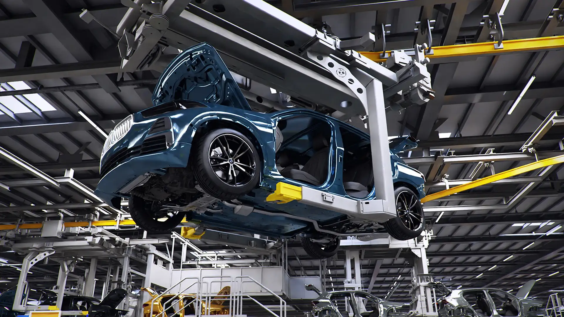 BMW body shell carried on an overhead conveyor at the Spartanburg plant